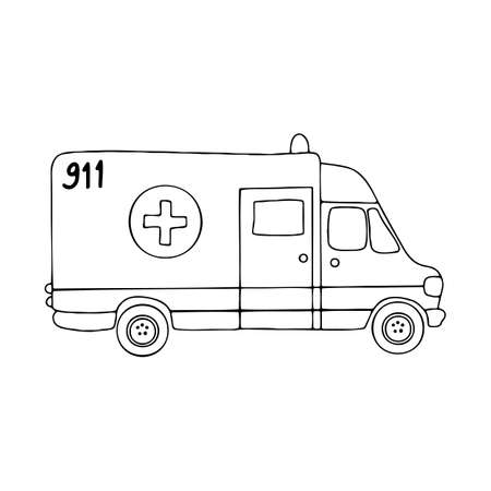 Doodle icon of a medical car, ambulanceのイラスト素材