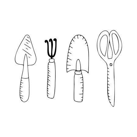 Garden potted plant doodle icon, decoration and decor, garden and vegetable garden iconのイラスト素材