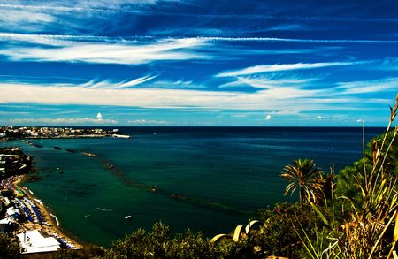 Panorama of the island of Ischia with special Forio from gardens Mortellaの写真素材