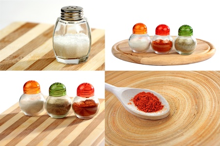 Set of spices on wooden plate