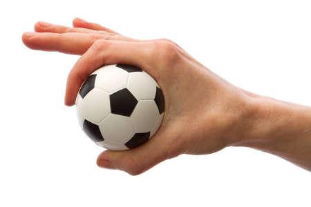 little soccer ball in hand isolatedの写真素材