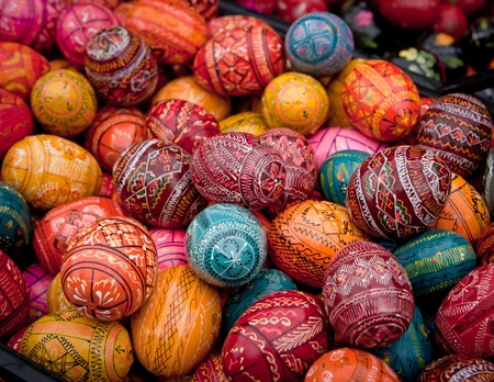 Hand painted easter eggs backgroundの写真素材