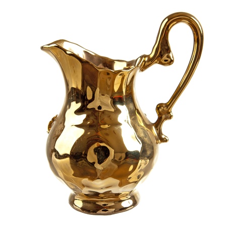 Golden vase isolated on white backgroundの写真素材