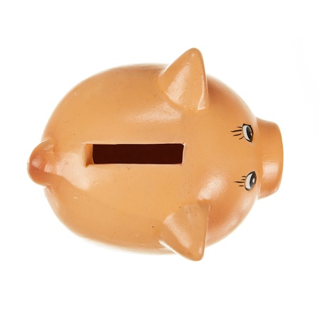 Piggy bank isolated on white. Wiev from aboveの写真素材