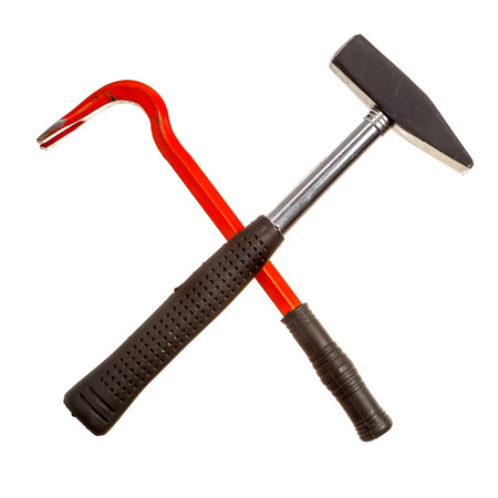 Claw tool and hammer isolated over whiteの写真素材
