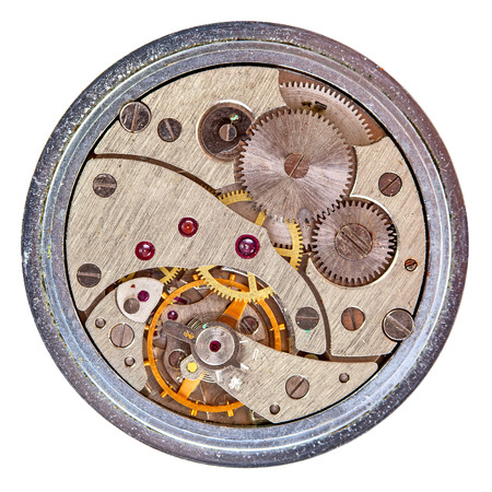 Clockwork mechanism isolated on whiteの写真素材