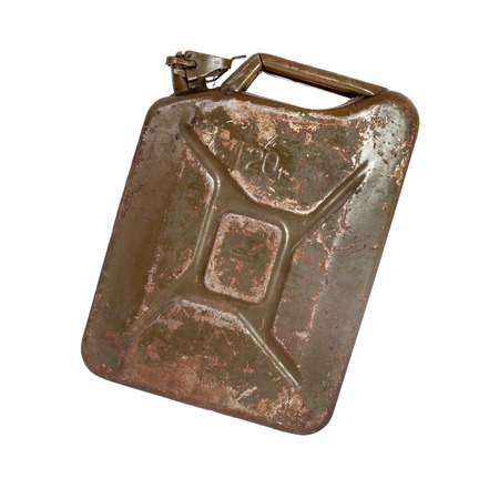 Old rusty gasoline canister isolated on whiteの写真素材