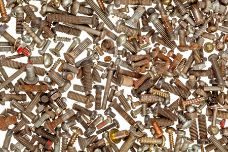 Background of rusty bolts various sizesの写真素材
