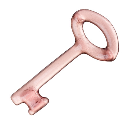 Glass toy key isolated over whiteの写真素材