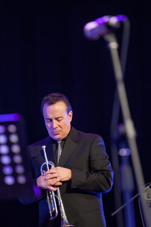 KAUNAS, LITHUANIA - APRIL 24, 2015: American jazz musician Gary Guthman performs at the stage of \"Kaunas Jazz\" festival as a member of Wlodek Pawlik Project.のeditorial素材