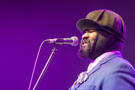 KAUNAS, LITHUANIA - APRIL 26, 2015: Grammy winner jazz singer Gregory Porter performs at the stage of "Kaunas Jazz" festival.のeditorial素材