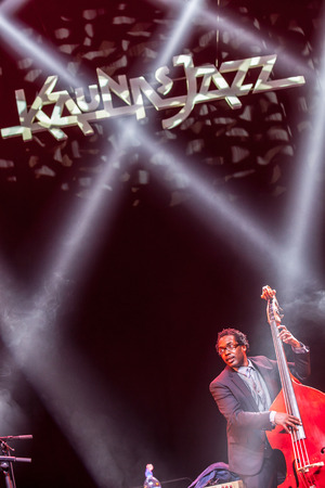 KAUNAS, LITHUANIA - APRIL 26, 2015: Jazz musician Aaron James performs at the stage of Kaunas Jazz festival.