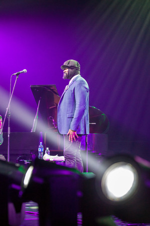 KAUNAS, LITHUANIA - APRIL 26, 2015: Grammy winner jazz singer Gregory Porter performs at the stage of "Kaunas Jazz" festival.のeditorial素材