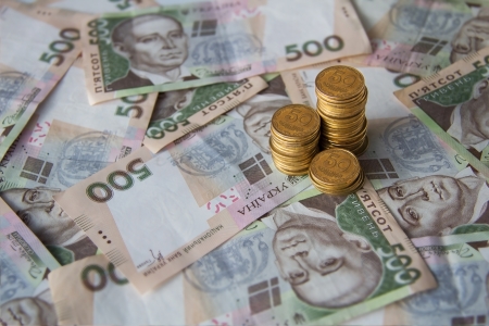 horizontal composition of banknotes and coinsの写真素材