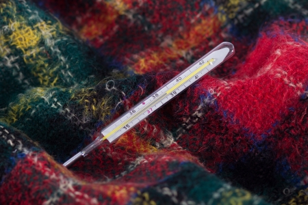 Glass thermometer on woolen blankets