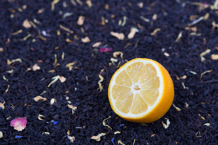 Ripe lemon and herbal teaの写真素材