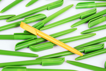 Plastic ink pens located chaoticallyの写真素材