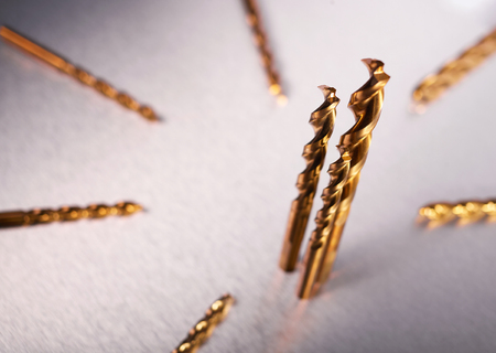 The steel drill bit, industrial tools, diamond coating, different diameter drill, drill bits for metal, drill on the steel sheet, a set of drillsの写真素材