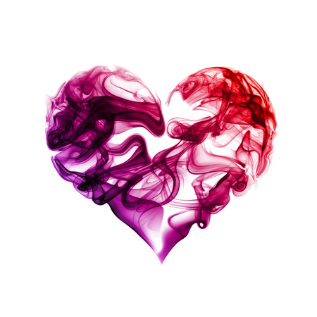 Abstract red heart from smoke on white background.の写真素材