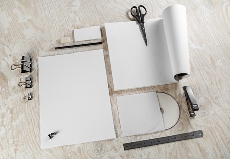 Blank stationery set. Mockup for design presentations and portfolios. Template for branding identity. Blank objects for placing your design.の写真素材