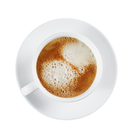 Coffee cup isolated on white background. Top view.の写真素材
