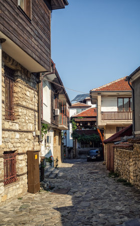 Nesebar, Bulgaria - September 10, 2014: Old town of Nessebar is an ancient city and one of the major seaside resorts on the Bulgarian Black Sea Coast. UNESCO world heritage site. Vertical shot.のeditorial素材