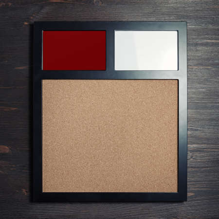 Vintage photo frame template on wood table background. Top view. Flat lay.