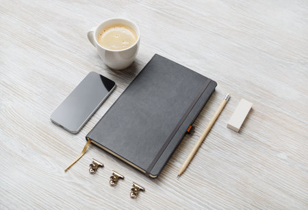 Branding identity template. Identity set mock-up. Blank stationery set on light wooden background.の写真素材