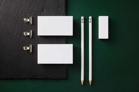 Photo of blank stationery set. Corporate identity template. Flat lay.の写真素材