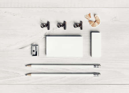 Photo of blank corporate identity. Stationery set. Branding mockup. Top view. Flat lay.の写真素材