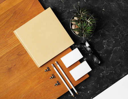 Photo of blank corporate identity. stationery set. branding mockup. flat lay.の写真素材