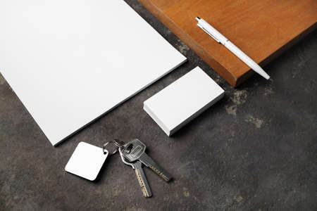 Blank stationery template and keys. Mockup for branding identity for designers.の写真素材