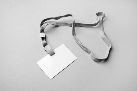Blank plastic name tag and lanyard mock up. badge mockup.の写真素材