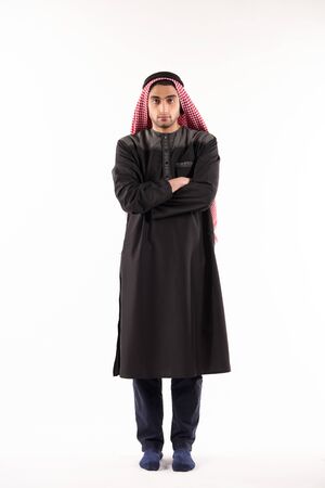Portrait of an Arab man in kufiya and national dress. Isolated on white background.の写真素材