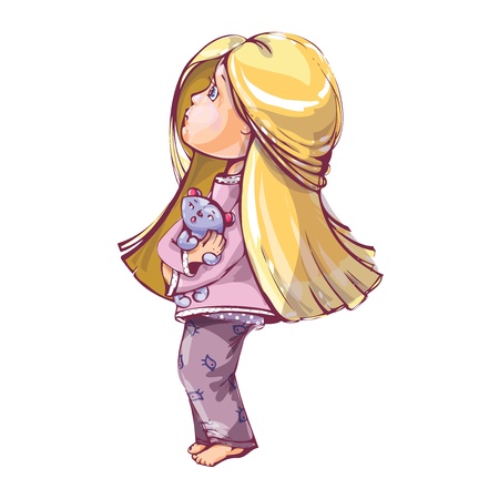The little blonde girl isolated on the whiteのイラスト素材