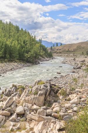 The mountain river Irkut in East Sayan mountains. A landscape.の写真素材