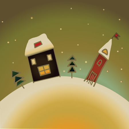 decorative snow country house christmas present cardのイラスト素材