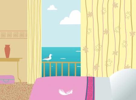 view from the hotels room on the seaのイラスト素材