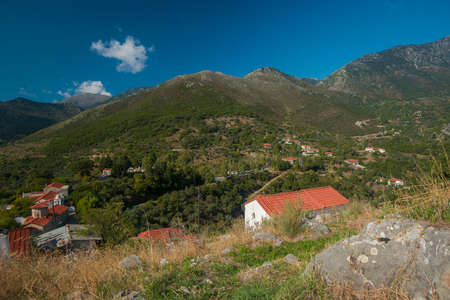 View on a small village in a typical landscape in Peloponnese, southern Greeceの写真素材