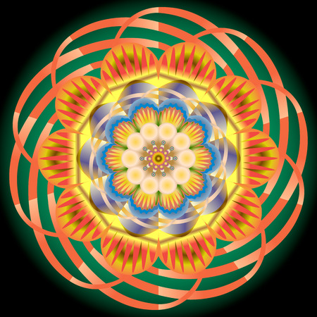 Multicolored oriental vintage pattern with arabesques floral elements, mandalaのイラスト素材