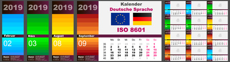Wall calendar Deutsche german dutch language for 2019, ISO 8601 with weeks. Vector template illustrationのイラスト素材