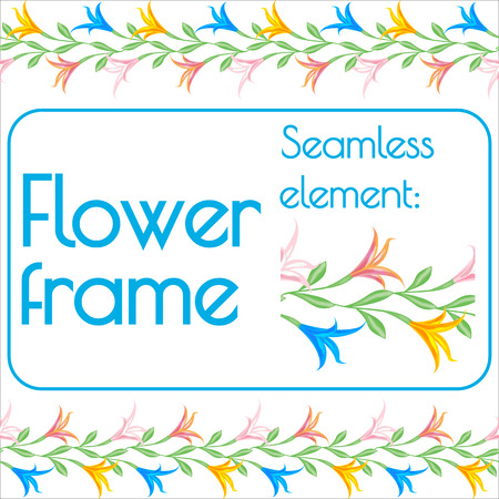 Seamless brush for a photo frame of flowers. A wreath of colorful lilies. Vector illustration.のイラスト素材