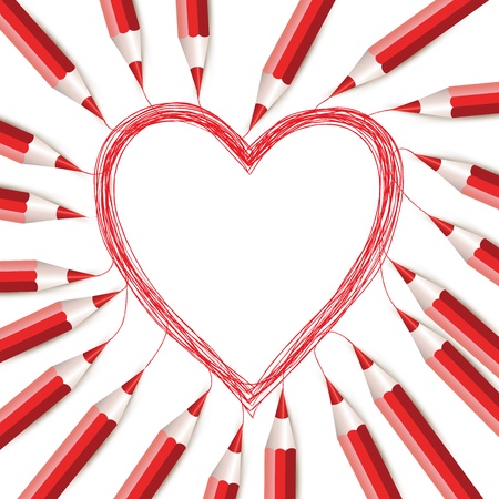 Background with red pencils draws heart. のイラスト素材
