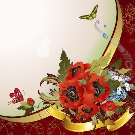 Background with poppies, cornflowers and butterflies のイラスト素材