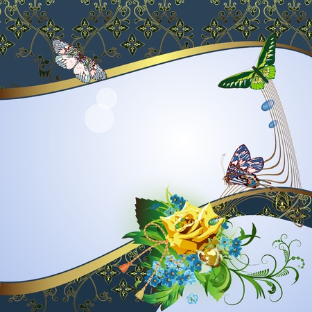Background with yellow rose, cornflowers and butterflies のイラスト素材
