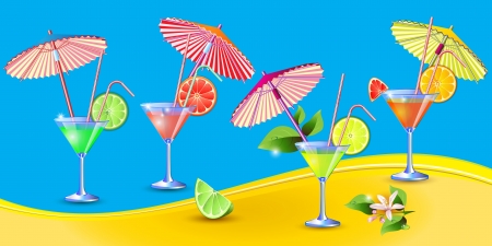 Exotic background with fresh glasses of juice のイラスト素材