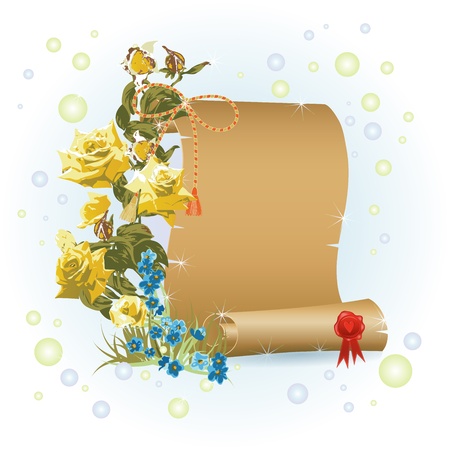 Papyrus and branch with flowers over light background のイラスト素材