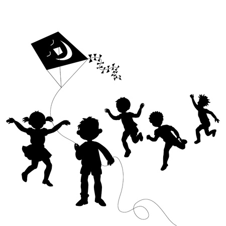 Kids playing; group of happy children のイラスト素材