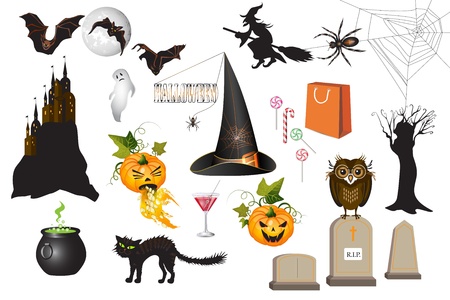Set of fun Halloween icons, isolated on white のイラスト素材