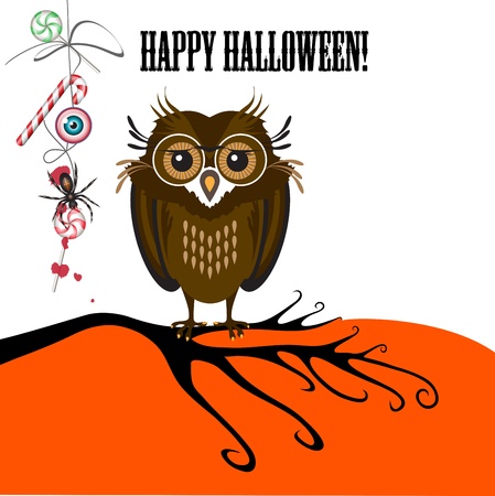 Halloween with cute owl, spider and candy  Can be used as card, banner and poster のイラスト素材